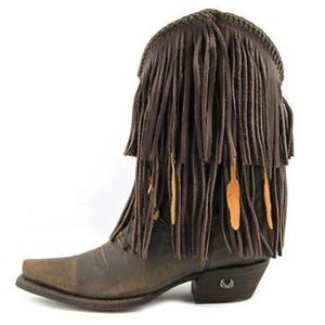Fringe and Feather Pointed Snip Toe Western Boots